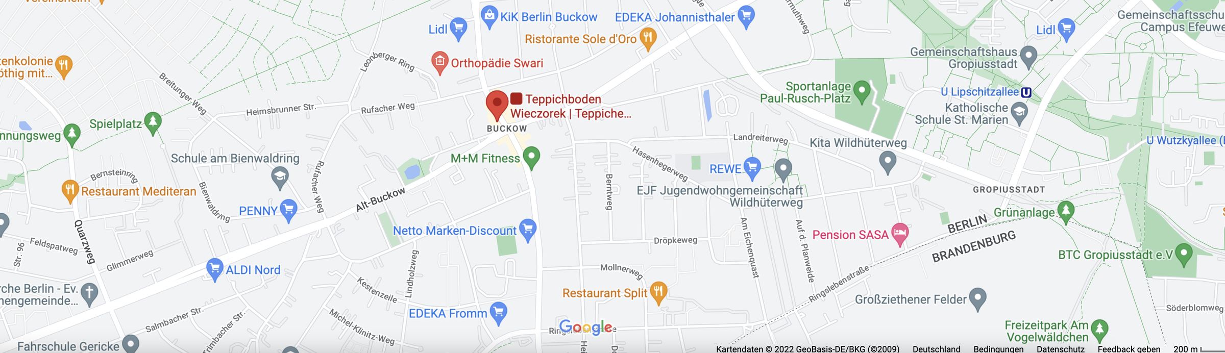 Kartenausschnitt: Teppichboden Wieczorek, Buckower Damm 224, 12349 Berlin-Buckow